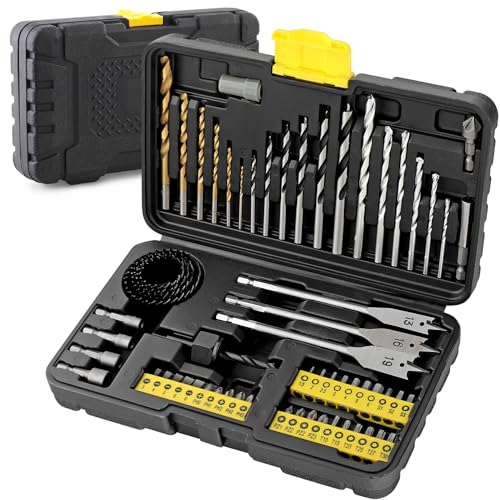 Hi-Spec 63-teiliges Set aus HSS-Titanbohrern, Mauerwerksbohrern, Holzbohrern mit Zentrierspitze und Lochsägen für Metall, Holz, Ziegel und Beton in einem praktischen Koffer Hi-Spec 63-teiliges Set aus HSS-Titanbohrern, Mauerwerksbohrern, Holzbohrern mit Zentrierspitze und Lochsägen für Metall, Holz, Ziegel und Beton in einem praktischen Koffer von Hi-Spec