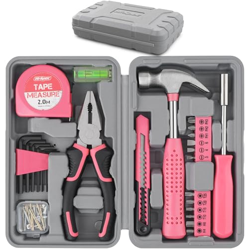 Hi-Spec Werkzeugset 25-teilig Pink DIY Haushaltswerkzeug-Set für Frauen – Starter Kit für Heimwerkerinnen von Hi-Spec