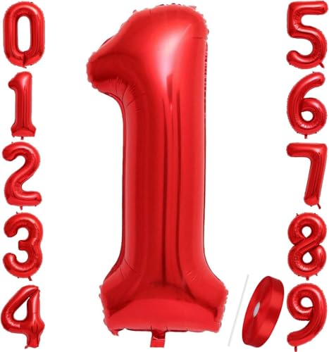 Luftballons Zahl 1, Rot, 101,6 cm, Jumbo-Digital-Folie, Mylar-Ballon für Geburtstagsparty, Hochzeit, Jahrestag, Feier, Dekoration von HiAoey