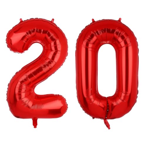 Luftballons mit Zahl 20, Rot, 101,6 cm, Jumbo-Digital-Folie, Mylar-Ballon für Geburtstagsparty, Hochzeit, Jahrestag, Feier, Dekoration von HiAoey