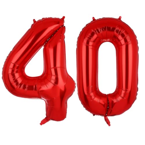 Luftballons mit Zahl 40, Rot, 101,6 cm, Jumbo-Digital-Folie, Mylar-Ballon für Geburtstagsparty, Hochzeit, Jahrestag, Feier, Dekoration von HiAoey