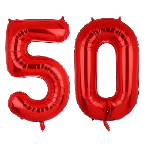 Luftballons mit Zahl 50, Rot, 101,6 cm, Jumbo-Digital-Folie, Mylar-Ballon für Geburtstagsparty, Hochzeit, Jahrestag, Feier, Dekoration von HiAoey