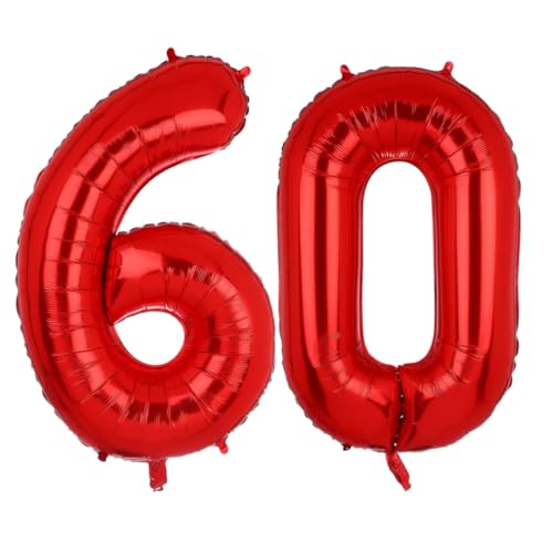 Luftballons mit Zahl 60, Rot, 101,6 cm, Jumbo-Digital-Folie, Mylar-Ballon für Geburtstagsparty, Hochzeit, Jahrestag, Feier, Dekoration von HiAoey