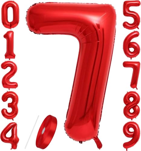 Luftballons mit Zahl 7, Rot, 101,6 cm, Jumbo-Digital-Folie, Mylar-Ballon für Geburtstagsparty, Hochzeit, Jahrestag, Feier, Dekoration von HiAoey