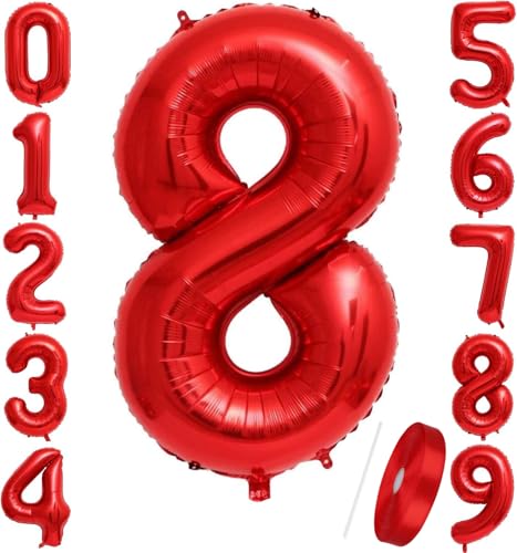 Luftballons mit Zahl 8, Rot, 101,6 cm, Jumbo-Digital-Folie, Mylar-Ballon für Geburtstagsparty, Hochzeit, Jahrestag, Feier, Dekoration von HiAoey