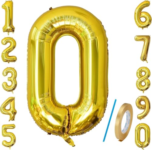 Number 0-9 Balloons Gold 40 inch, Jumbo Digital Foil Mylar Balloon for Birthday Party Wedding Anniversary Celebration Decoration (0) von HiAoey