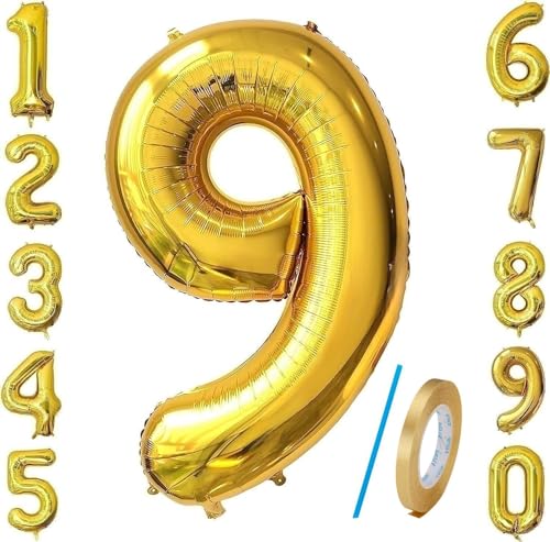 Number 0-9 Balloons Gold 40 inch, Jumbo Digital Foil Mylar Balloon for Birthday Party Wedding Anniversary Celebration Decoration von HiAoey