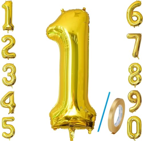 Number 1 Balloons Gold 40 inch, Jumbo Digital Foil Mylar Balloon for Birthday Party Wedding Anniversary Celebration Decoration von HiAoey