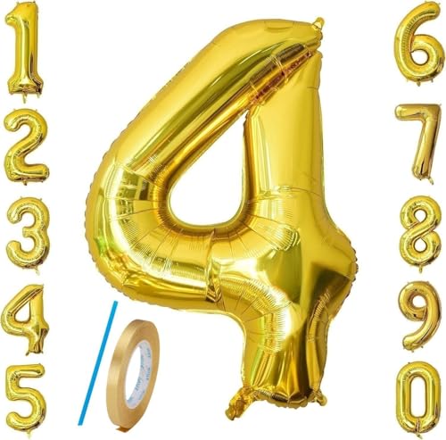 Number 4 Balloons Gold 40 inch, Jumbo Digital Foil Mylar Balloon for Birthday Party Wedding Anniversary Celebration Decoration von HiAoey