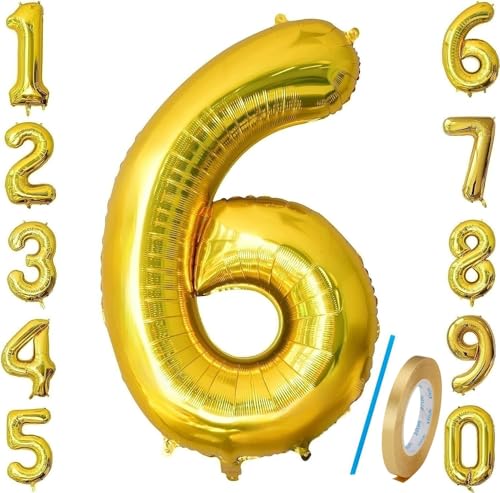 Number 6 Balloons Gold 40 inch, Jumbo Digital Foil Mylar Balloon for Birthday Party Wedding Anniversary Celebration Decoration von HiAoey