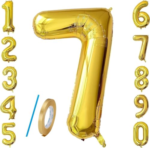 Number 7 Balloons Gold 40 inch, Jumbo Digital Foil Mylar Balloon for Birthday Party Wedding Anniversary Celebration Decoration von HiAoey