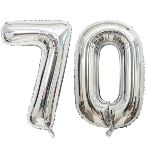 Zahlenballons, silberfarben, 101,6 cm, Jumbo-Folie, Mylar-Ballon für Geburtstagsfeier, Hochzeit, Jahrestag, Feier, Dekoration (70) von HiAoey