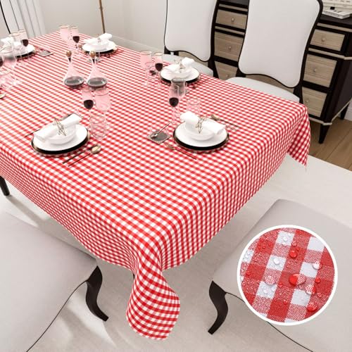 Tischdecke Rechteckige,Wasserdicht,Tischdecken aus PVC,Tischdecke für Esszimmer,Garten,Party,Hochzeiten oder Haushalt,Kariert Rot,100 x 140 cm von HiBeauty PRO