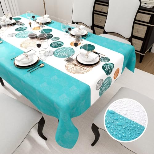 Tischdecke Rechteckige,Wasserdicht,Tischdecken aus PVC,Tischdecke für Esszimmer,Garten,Party,Hochzeiten oder Haushalt,Kreis Blau,100 x 140 cm von HiBeauty PRO