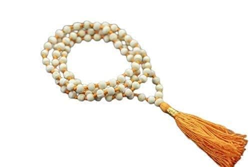 Hitech Mala-Perlen, weißes Sandelholz (Chandan), 108 Stück, im Faden geknotet, im traditionellen Stil, um Hautprobleme und Kühlung zu heilen. Größe: 91,4 cm lang, 7-8 mm von HiJet