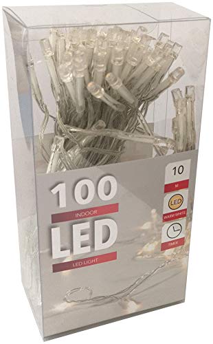 HiT 100er LED-Lichterkette Batteriebetrieb warmweiss + Timer transparentes Kabel (20027) von HiT