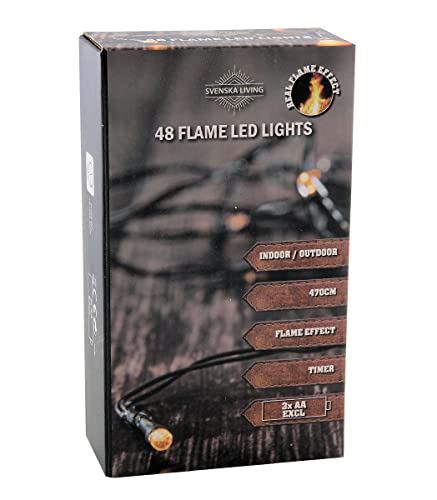 LED Lichterkette Batterie Timer Flammeneffekt Flamme warmweiß für innen und außen (48er für außen) von HiT