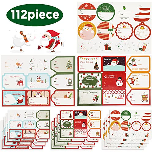 Hianjoo 112 Stück 12 Blätter Weihnachtsaufkleber Etiketten Selbstklebend zum Beschriften, Weihnachten Geschenkaufkleber Sticker für Scrapbooking, Weihnachtskarten, Adventskalender Selber Basteln von Hianjoo