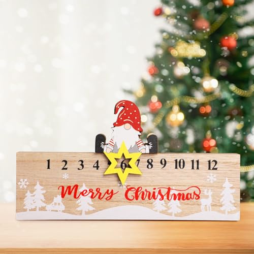 Hianjoo Weihnachten Adventskalender Holz 24 Tage, Holz Xmas Ornament, Weihnachtskalender Weihnachtsdeko, Holzleiste mit Verschiebbarer Tagesmarkierung [Weihnachtsmann Sitzend] von Hianjoo