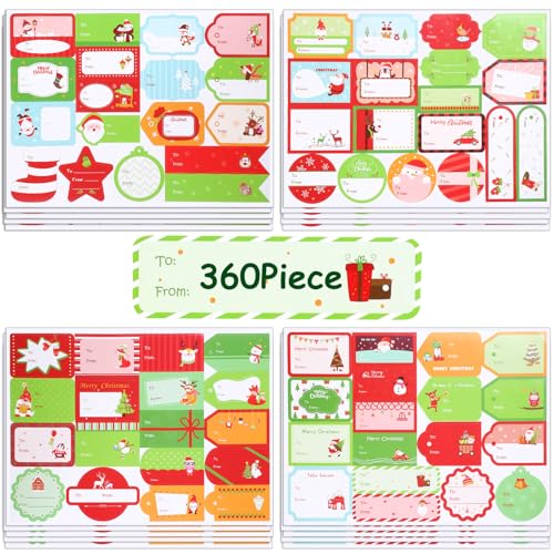 Hianjoo Weihnachtsaufkleber Selbstklebend Etiketten zum Beschriften 360 Stück, Weihnachten Geschenkaufkleber Sticker für Weihnachtskarten, Adventskalender Selber Basteln, Geschenkverpackungen von Hianjoo