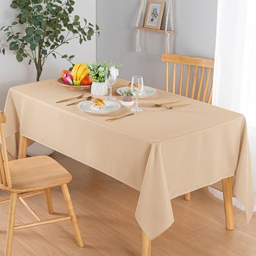 Hiasan 140x200cm Strukturierte Rechteck-Tischdecke - Wasserdichtes, spritzwassergeschütztes, knitterarmes Tischtuch aus Stoff für Küche und Abendessen, Picknick im Freien, Urlaub und Partys,Beige von Hiasan