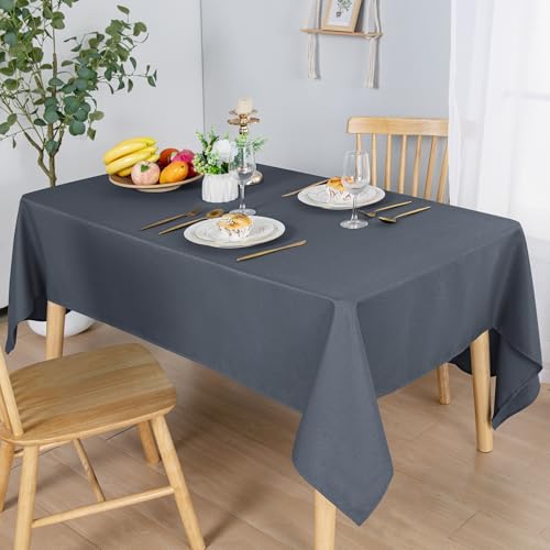 Hiasan 140x200cm Strukturierte Rechteck-Tischdecke - Wasserdichtes, spritzwassergeschütztes, knitterarmes Tischtuch aus Stoff für Küche und Abendessen, Picknick im Freien, Urlaub und Partys,Grau von Hiasan