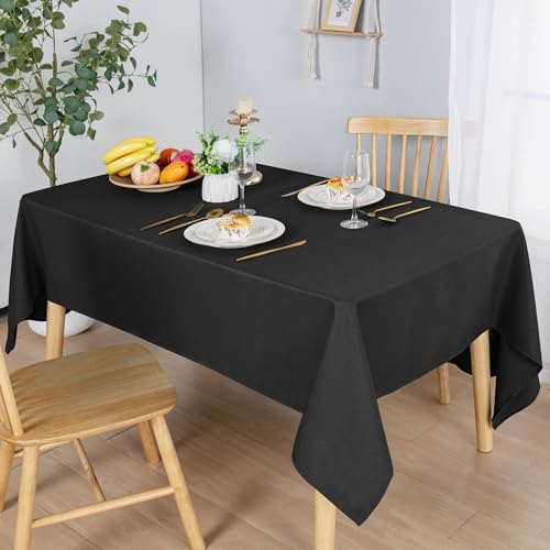 Hiasan 140x240cm Strukturierte Rechteck-Tischdecke - Wasserdichtes, spritzwassergeschütztes, knitterarmes Tischtuch aus Stoff für Küche und Abendessen, Picknick im Freien, Urlaub und Partys,Schwarz von Hiasan