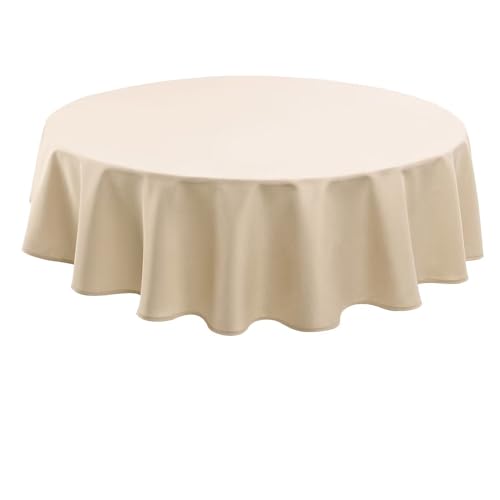 Hiasan Beige Wasserabweisend Tischdecke aus Polyester,Rund140cm,Anti-Falten Tischtuch,geeignet für Küche,Restaurant,Hochzeit von Hiasan