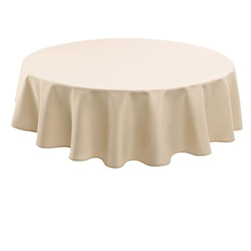 Hiasan Beige Wasserabweisend Tischdecke aus Polyester,Rund180cm,Anti-Falten Tischtuch,geeignet für Küche,Restaurant,Hochzeit von Hiasan