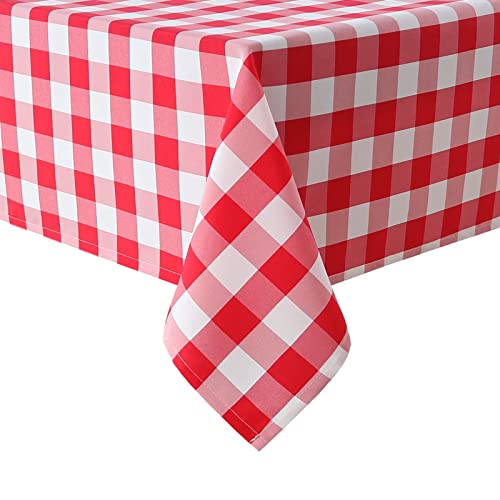 Hiasan Karierte quadratische Tischdecke aus Polyester,schmutzabweisend,wasserabweisend und knitterfrei waschbar Tischtuch für Esszimmer,Party,Garten,110x140cm,Rot und Weiß von Hiasan