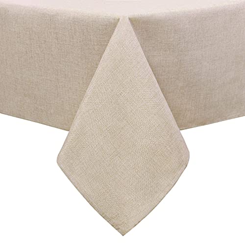 Hiasan Tischdecke Leinenoptik Eckig Tischtuch Wasserabweisend Tischwäsche, 1 Stück, 135 x 160cm, Beige von Hiasan