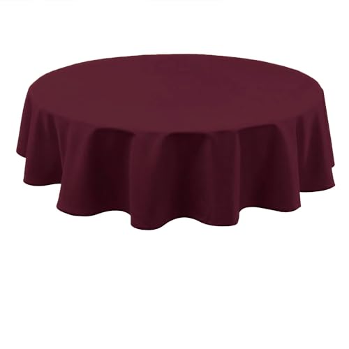 Hiasan Weinrot Wasserabweisend Tischdecke aus Polyester,Rund140cm,Anti-Falten Tischtuch,geeignet für Küche,Restaurant,Hochzeit von Hiasan