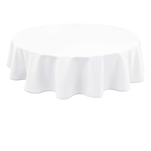 Hiasan Weiß Wasserabweisend Tischdecke aus Polyester,Rund120cm,Anti-Falten Tischtuch,geeignet für Küche,Restaurant,Hochzeit von Hiasan