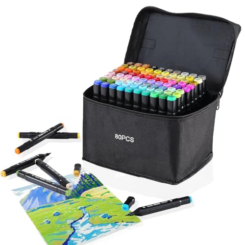 Hibisaws 80 Farben Graffiti Stifte, Twin tip Marker Permanent Marker Stifte Mit 80 Farben Und Zwei Spitzen, Filzstifte Set Für Kinder, Erwachsene, Künstler, Malen, Färben, Skizzieren von Hibisaws