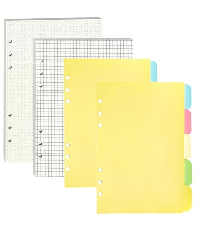 A5 Nachfüllbare Notizpapier Set 6 Löcher, 120 Blätter A5 Nachfüllpapier, 10 Stücke A5 Farbige Trennblätter, Ordnerfüllpapier für A5-Ringbuch, Agende, Tagebücher von Hibmisy