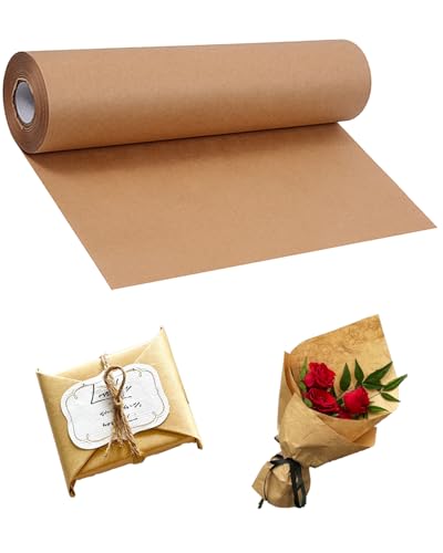 Hibmisy Kraftpapier Breite 30cm Geschenkpapier, Natürliches Recyclingpapier, Kraftpapier Geschenkverpackung für Kunsthandwerk, Geburtstage, Weihnachten (Braun, 5M) von Hibmisy