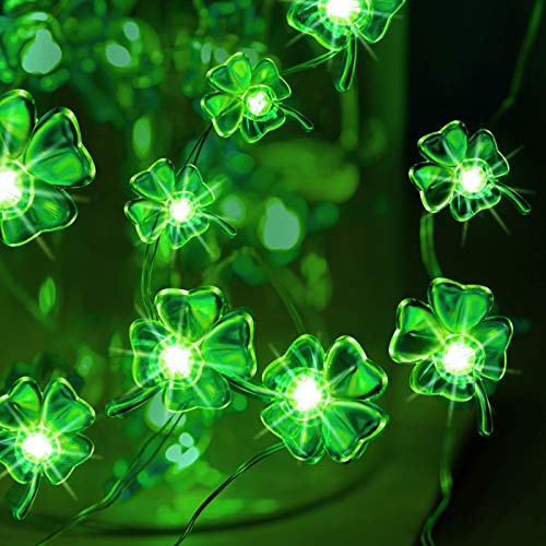 Hiboom St. Patrick's Day Lichterkette Vierblättrig Kleeblatt Lichterkette Kleeblatt Irisch Fee LED Licht 10 Feet 40 Grüne LEDs Batteriebetrieben mit 8 Blinkend Modi zum St. Patrick's Day Party von Hiboom