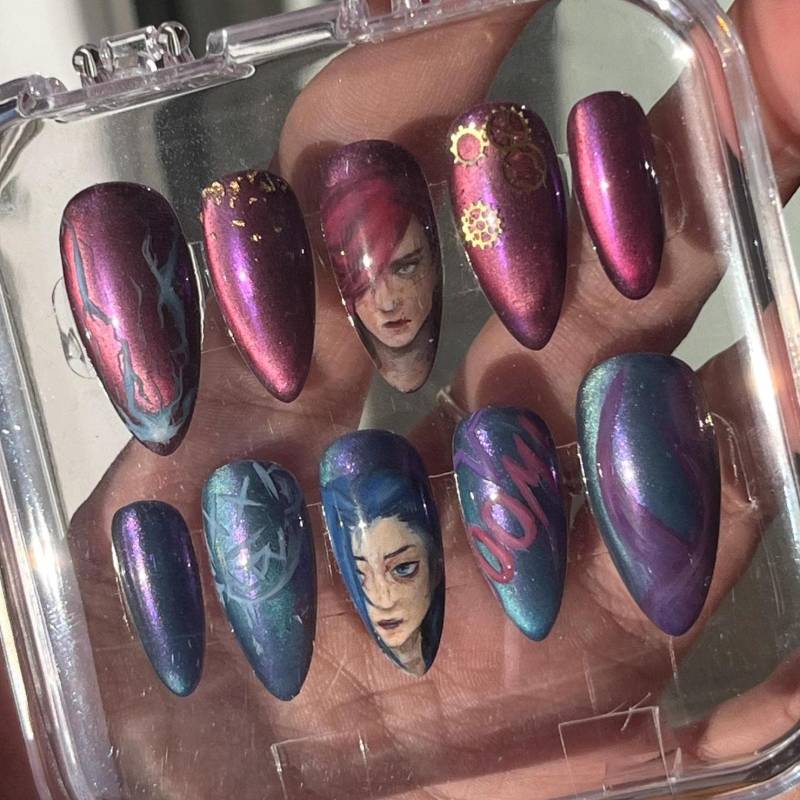 Jinx Und Vi Benutzerdefinierte Presse Auf Nagelset, Arcane von HibouNails