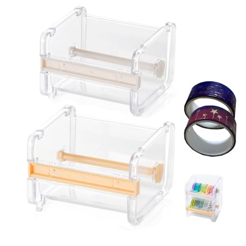 2 Stück Waschi Klebeband Abroller mit 2 Rollen Washi tape, Klebebandspender Haterung, Organizer,Heimwerker-Klebeband,Abdeckband Schneider für Büros, Schulen und Privathaushalt beige Orange von Hibucuo