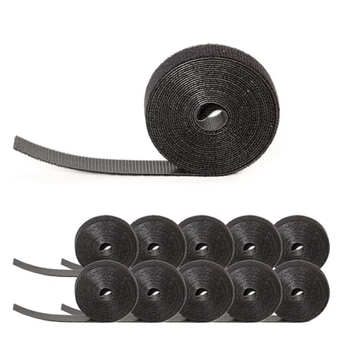 Hicab Klettbandrolle doppelseitig | Mehrfachverpackungen in schwarz/weiß/bunt | 16 mm breites Klettband, sehr weiches Flauschband, zuschneidbar (10 Stück, 3 Meter, schwarz) von Hicab