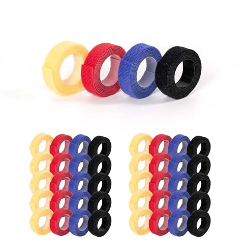 Hicab Klettbandrolle doppelseitig | Mehrfachverpackungen in schwarz/weiß/bunt | 16 mm breites Klettband, sehr weiches Flauschband, zuschneidbar (10 Stück, je 1 Meter, rot/blau/gelb/schwarz) von Hicab