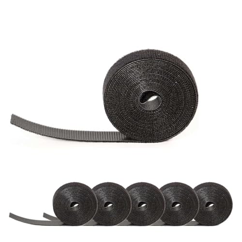 Hicab Klettbandrolle doppelseitig | Mehrfachverpackungen in schwarz/weiß/bunt | 16 mm breites Klettband, sehr weiches Flauschband, zuschneidbar (5 Stück, 3 Meter, schwarz) von Hicab