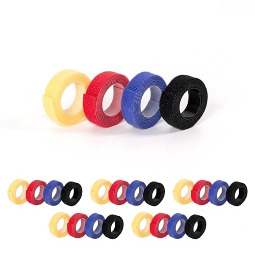 Hicab Klettbandrolle doppelseitig | Mehrfachverpackungen in schwarz/weiß/bunt | 16 mm breites Klettband, sehr weiches Flauschband, zuschneidbar (5 Stück, je 1 Meter, rot/blau/gelb/schwarz) von Hicab