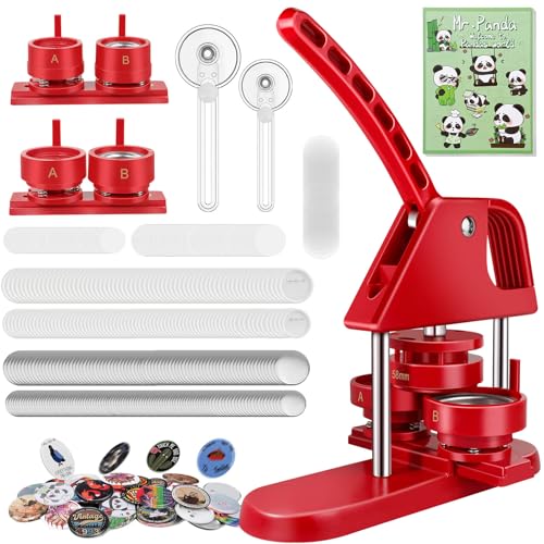 32/58 mm Knopfmacher-Maschine, Knopfmacher-Set, einfache DIY-Pin-Maschine mit gratis Knopf und blanko runden Blättern, Kreisschneider und Panda-Bilderbuch von Hicdaw