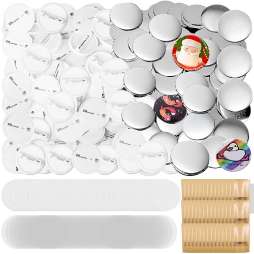 Hicdaw 200 Sets 32 mm Knopfmacher-Zubehör für Knopfmacher-Maschinen, 32 mm, inklusive blanko Knopfstiften, Metallkappen, Metallabdeckung, transparenter Folie und leerem Papier von Hicdaw