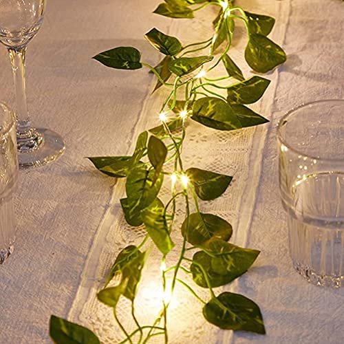 Hidyliu 2 Meter Kupfer-Lichterkette mit Blättern, Künstliche Efeu Girlande Lichterkette, Freien Wasserdicht Beleuchtung, Deko Weihnachten Halloween Party Hochzeit(Enthält keine von Hidyliu