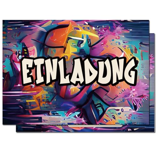 Hierein 12x Bunte Graffiti Einladungskarten Geburtstag, Stylishe Einladungskarten Kindergeburtstag Junge, Personalisierte Party Geburtstagseinladungen Einladungskarten für Jungen Mädchen Kinder von Hierein