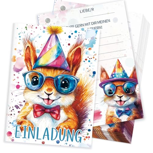 Hierein Einladungskarten Kindergeburtstag Junge, 12 Stück Aquarell Eichhörnchen Einladungskarten Geburtstag, Witzige Kindergeburtstag Einladungskarten für Geburtstag Jungen Mädchen Kinder Jedes Alter von Hierein