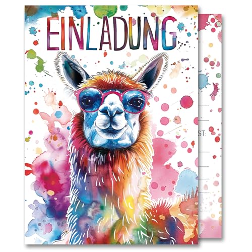 Hierein Einladungskarten Kindergeburtstag Junge, 12x Witzige Aquarell Alpaka Einladungskarten Geburtstag für Mädchen und Jungen Kindergeburtstag Einladungskarten, Party Geburtstagseinladungen Mädchen von Hierein