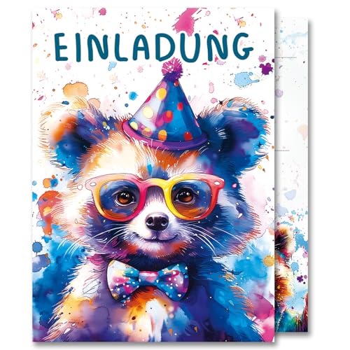 Hierein Einladungskarten Kindergeburtstag Mädchen, 12 Stück Witzige Aquarell Bär Kindergeburtstag Einladungskarten Kinder und Teenager, Party Einladungskarten Geburtstag für Alle Arten von Partys von Hierein